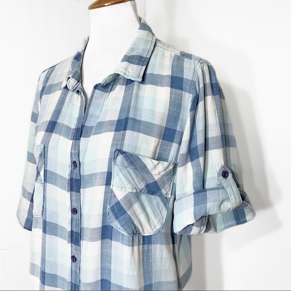SOLD-Anthropologie Blue and White Plaid Buttondown Shirtdress, Large - Picture 5 of 9